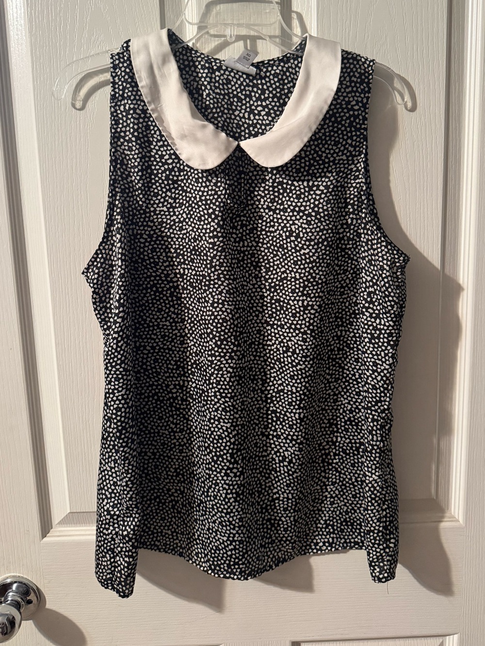 Worthington Black and White Polka Dot Sleeveless Top with White Peter Pan Collar